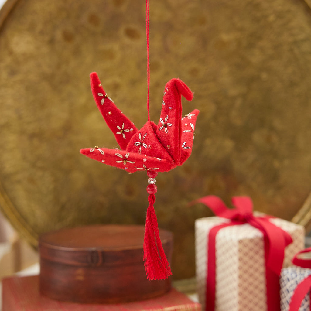 Gold Origami Crane Ornament