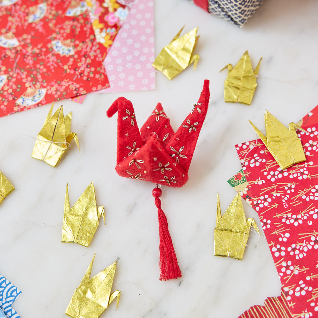 Gold Origami Crane Ornament