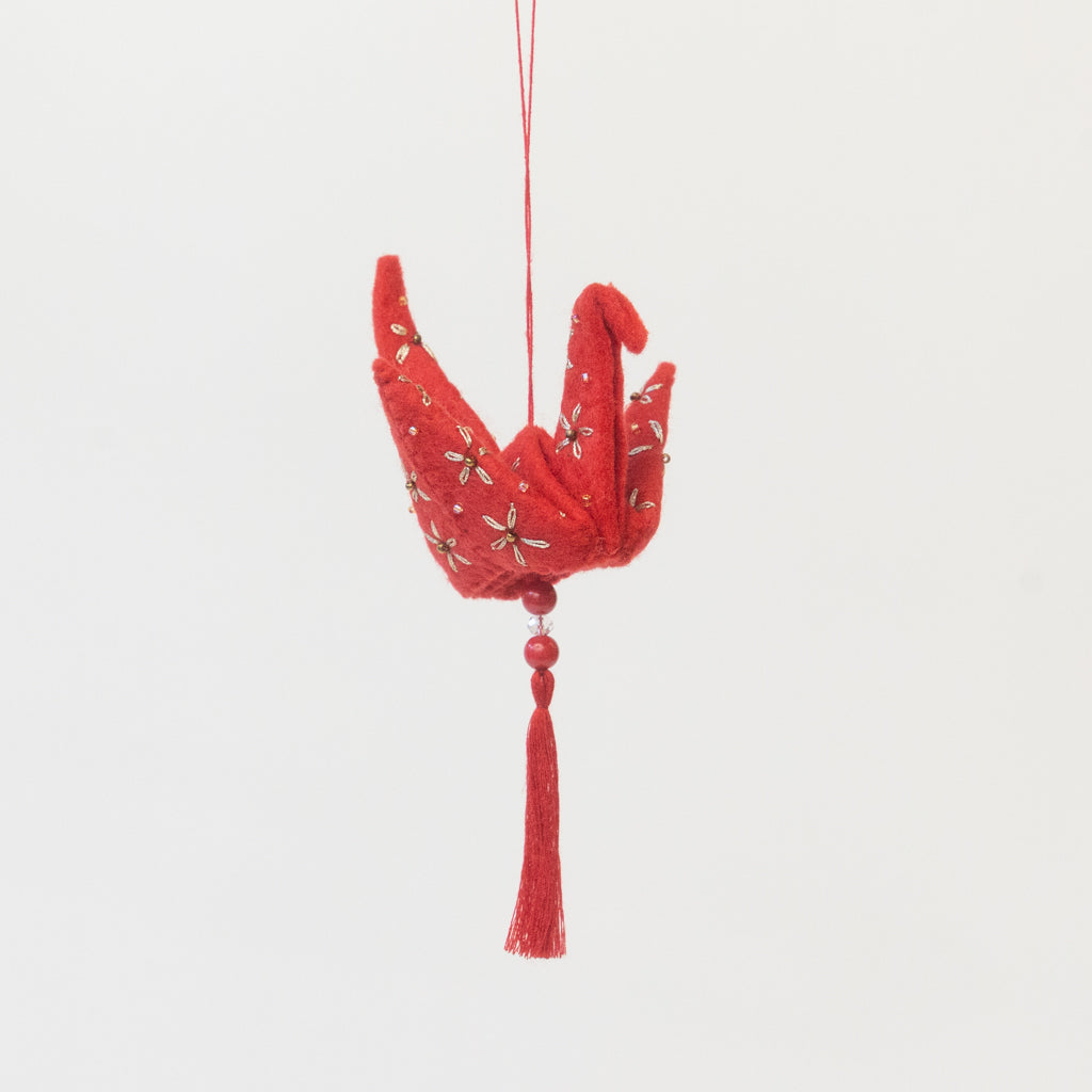 Gold Origami Crane Ornament
